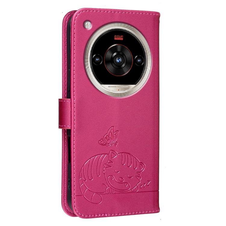 For ZTE nubia Focus 2 Ultra 5G Cat Butterfly Embossed RFID Vegan Leather Phone Case with Strap