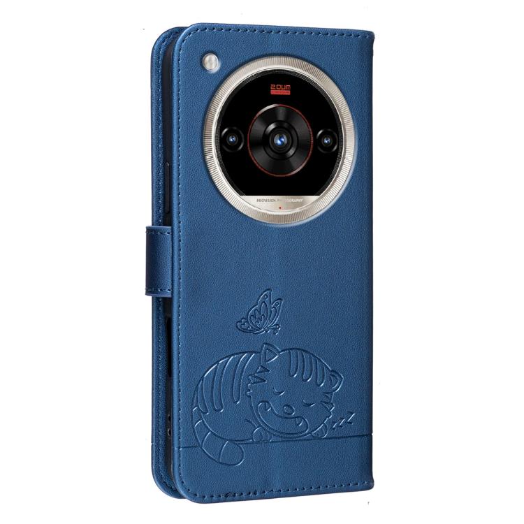 For ZTE nubia Focus 2 Ultra 5G Cat Butterfly Embossed RFID Vegan Leather Phone Case with Strap
