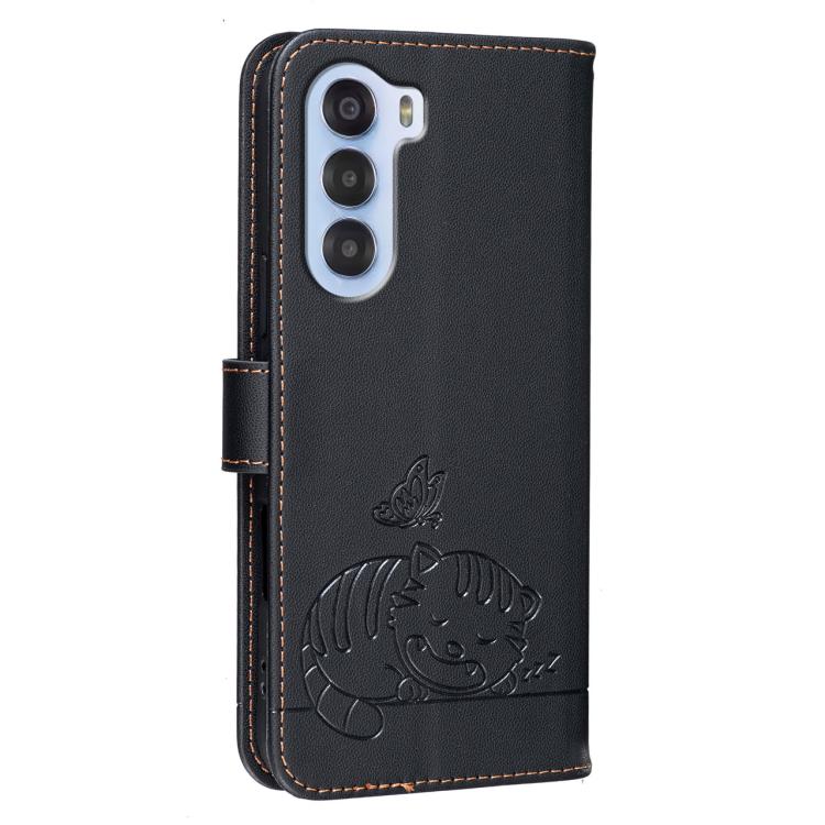 For ZTE nubia S 5G A403ZT Cat Butterfly Embossed RFID Vegan Leather Phone Case with Strap