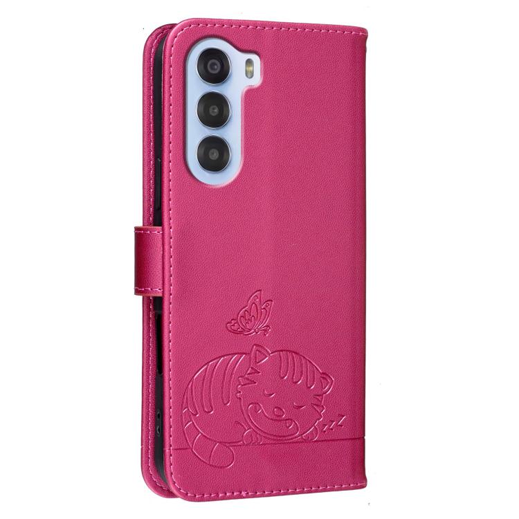 For ZTE nubia S 5G A403ZT Cat Butterfly Embossed RFID Vegan Leather Phone Case with Strap
