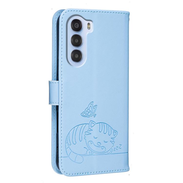 For ZTE nubia S 5G A403ZT Cat Butterfly Embossed RFID Vegan Leather Phone Case with Strap