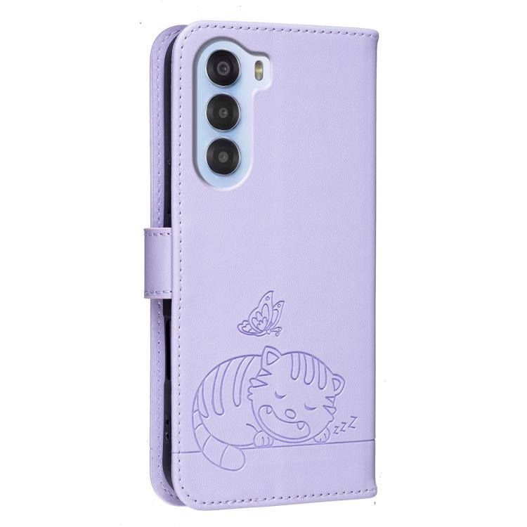 For ZTE nubia S 5G A403ZT Cat Butterfly Embossed RFID Vegan Leather Phone Case with Strap