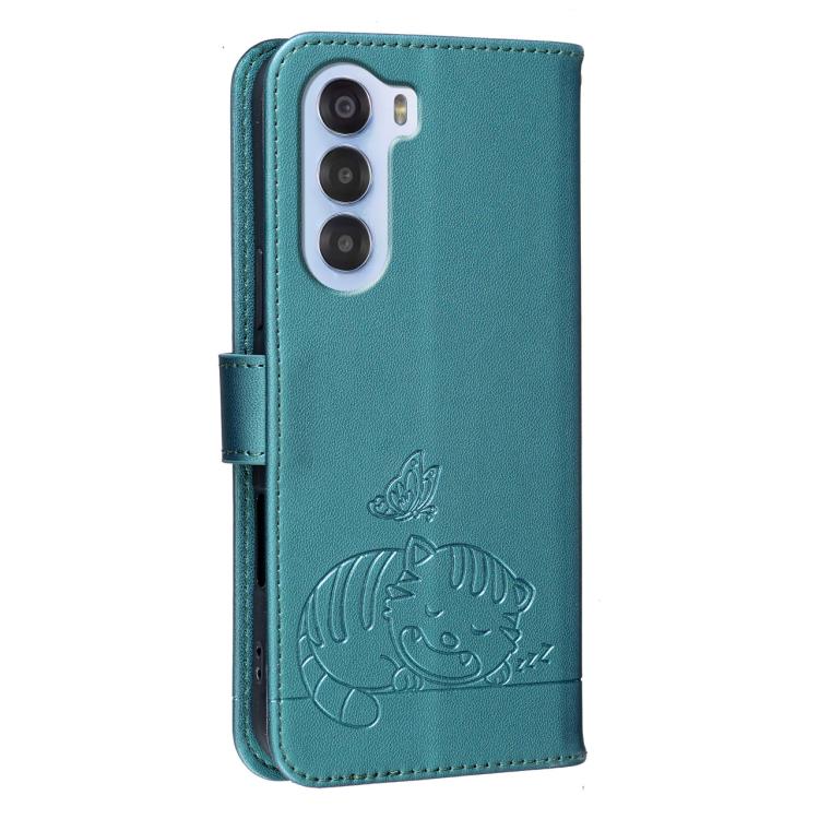 For ZTE nubia S 5G A403ZT Cat Butterfly Embossed RFID Vegan Leather Phone Case with Strap