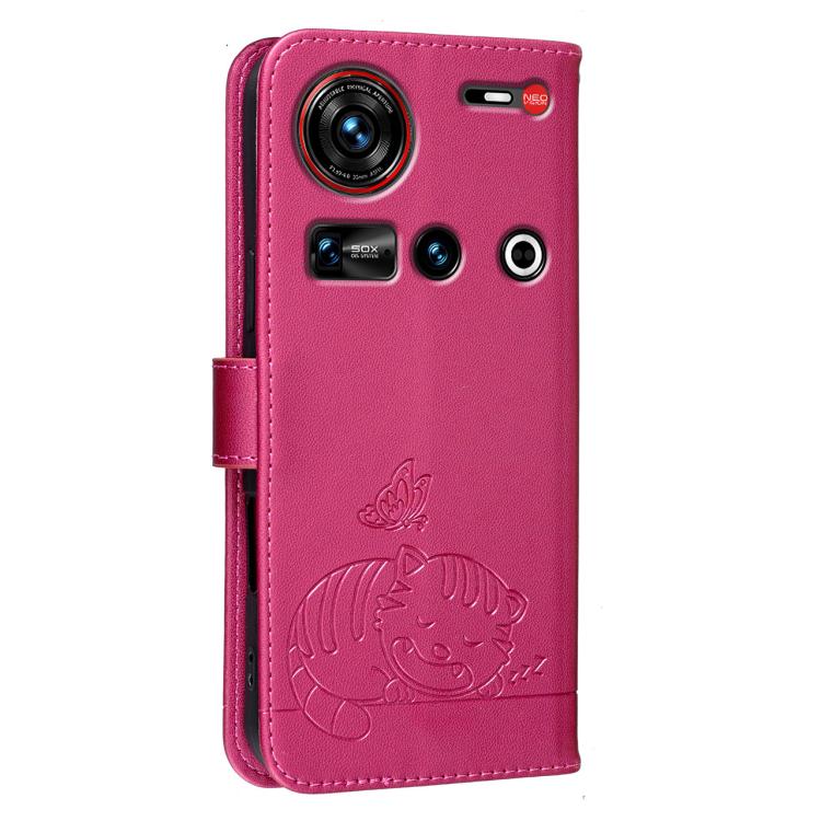 For ZTE nubia Z70 Ultra Cat Butterfly Embossed RFID Vegan Leather Phone Case with Strap