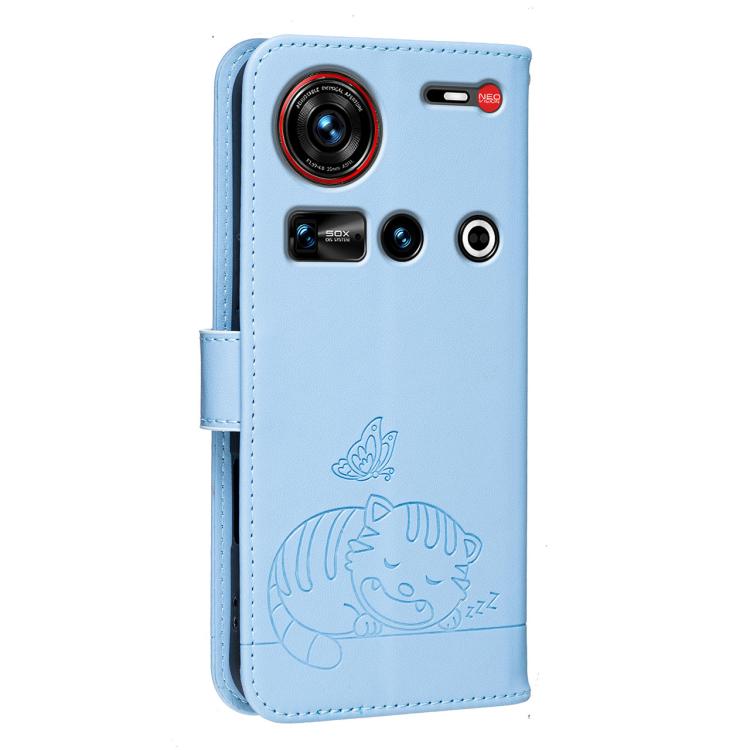 For ZTE nubia Z70 Ultra Cat Butterfly Embossed RFID Vegan Leather Phone Case with Strap