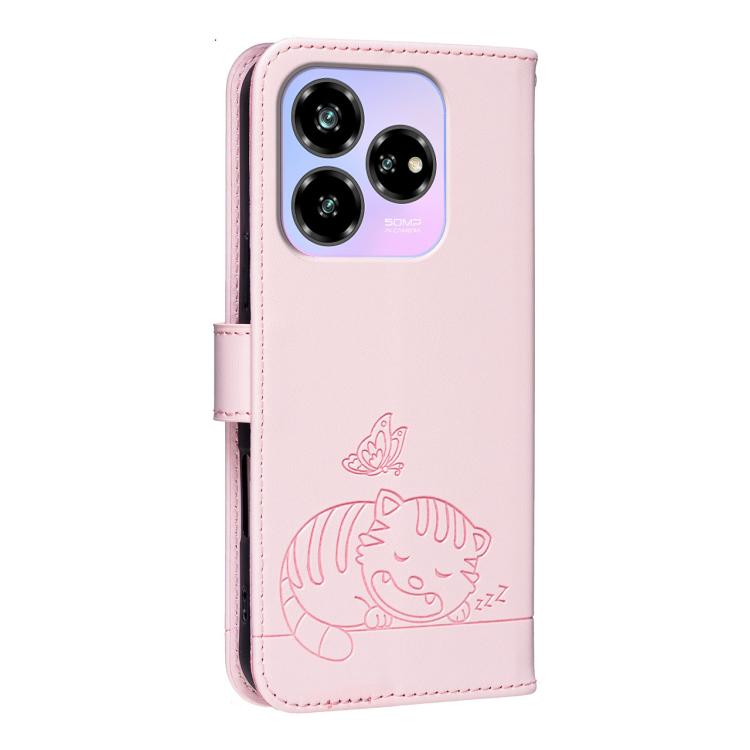 For ZTE Blade V60 Design / nubia V60 Design Cat Butterfly Embossed RFID Vegan Leather Phone Case with Strap