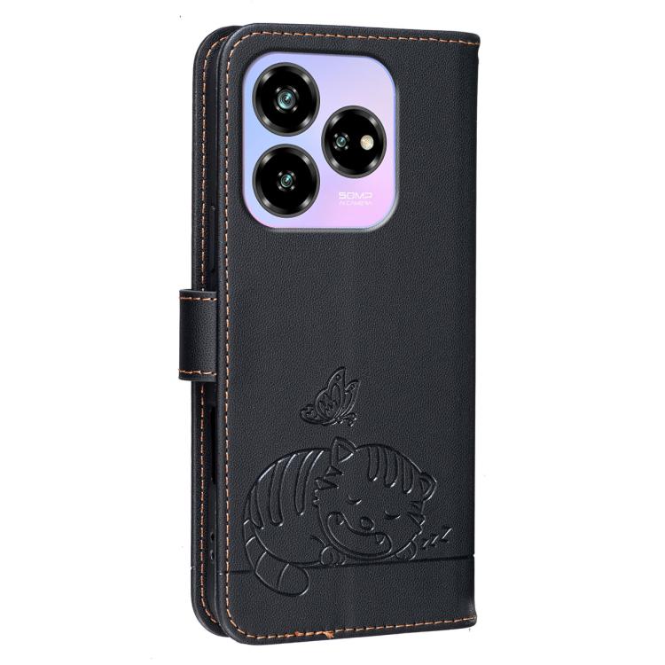 For ZTE Blade V60 Design / nubia V60 Design Cat Butterfly Embossed RFID Vegan Leather Phone Case with Strap
