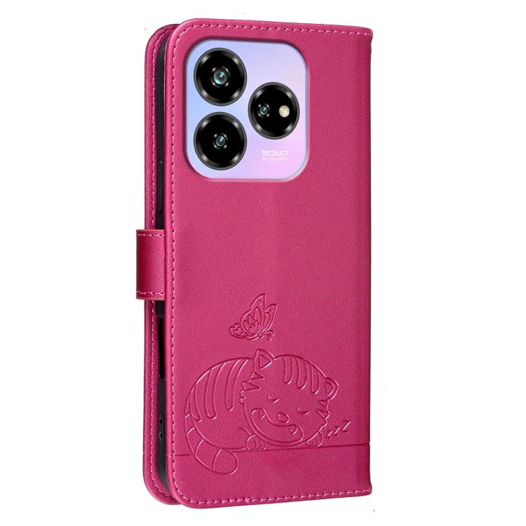 For ZTE Blade V60 Design / nubia V60 Design Cat Butterfly Embossed RFID Vegan Leather Phone Case with Strap