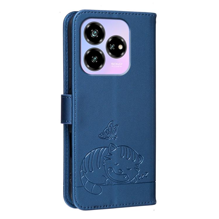 For ZTE Blade V60 Design / nubia V60 Design Cat Butterfly Embossed RFID Vegan Leather Phone Case with Strap