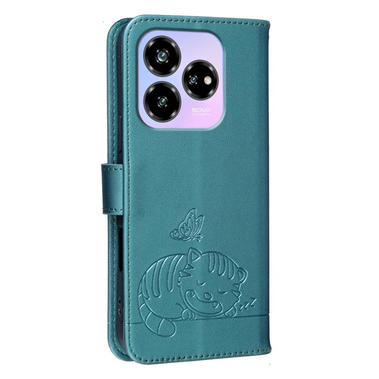 For ZTE Blade V60 Design / nubia V60 Design Cat Butterfly Embossed RFID Vegan Leather Phone Case with Strap