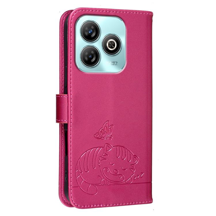 For ZTE Blade A75 Cat Butterfly Embossed RFID Vegan Leather Phone Case with Strap