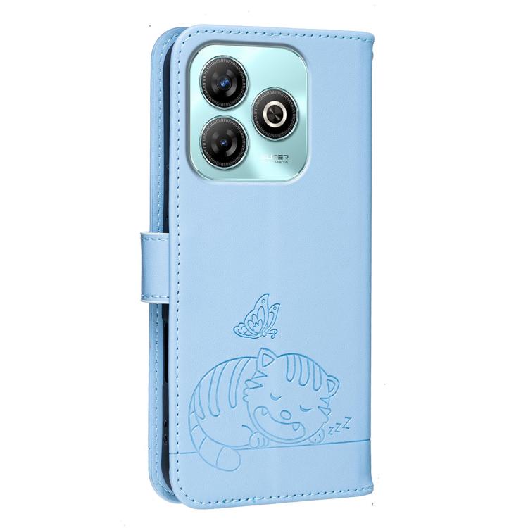 For ZTE Blade A75 Cat Butterfly Embossed RFID Vegan Leather Phone Case with Strap