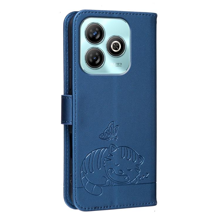 For ZTE Blade A75 Cat Butterfly Embossed RFID Vegan Leather Phone Case with Strap