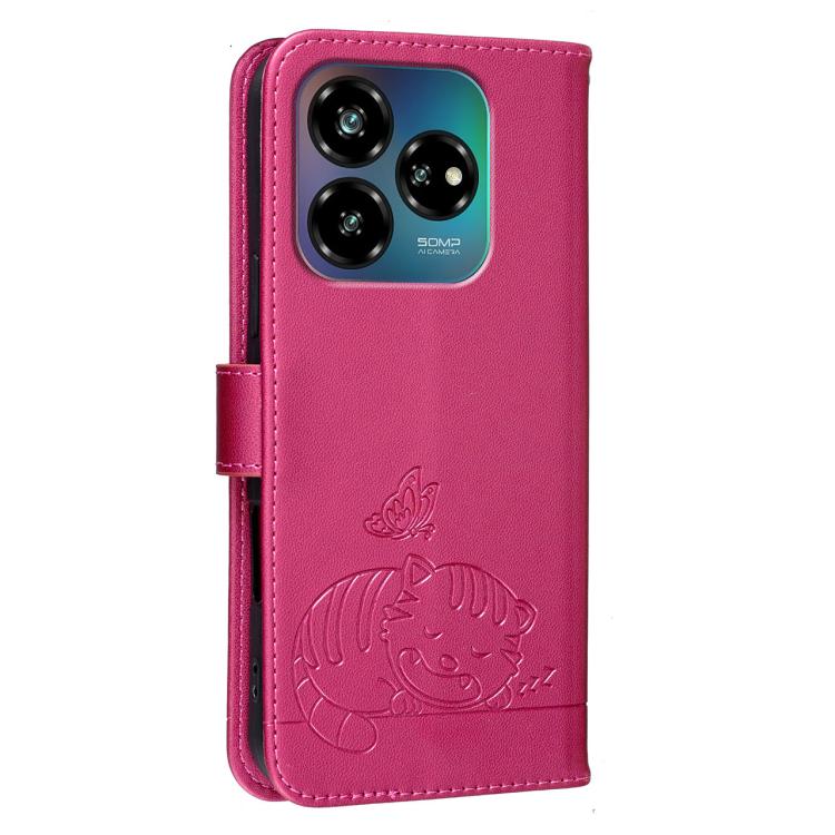 For ZTE Blade V60 vita Cat Butterfly Embossed RFID Vegan Leather Phone Case with Strap