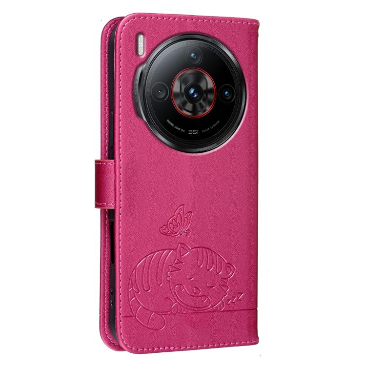 For ZTE nubia Z60S Pro Cat Butterfly Embossed RFID Vegan Leather Phone Case with Strap