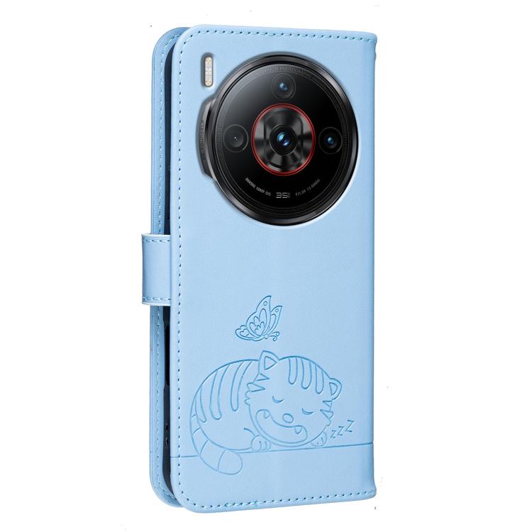 For ZTE nubia Z60S Pro Cat Butterfly Embossed RFID Vegan Leather Phone Case with Strap