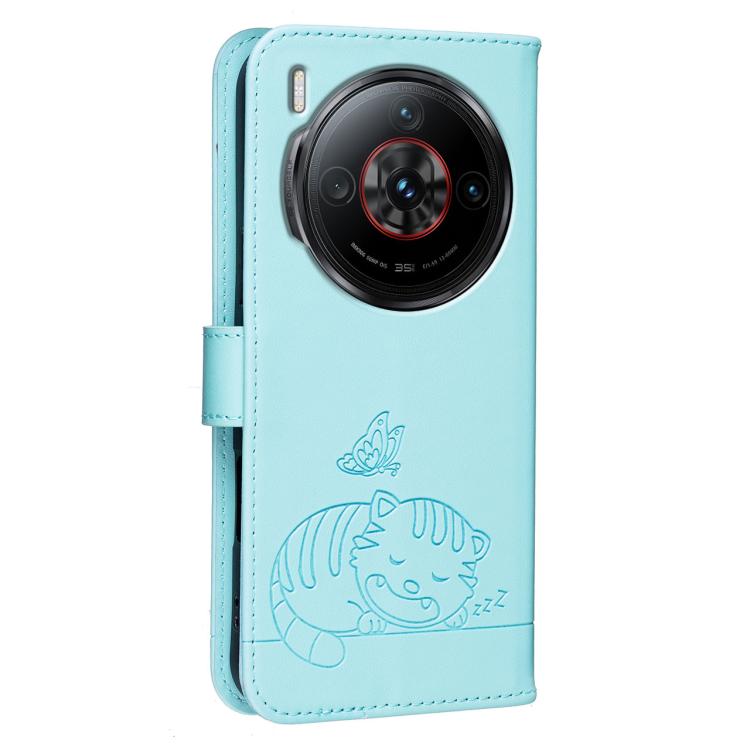 For ZTE nubia Z60S Pro Cat Butterfly Embossed RFID Vegan Leather Phone Case with Strap
