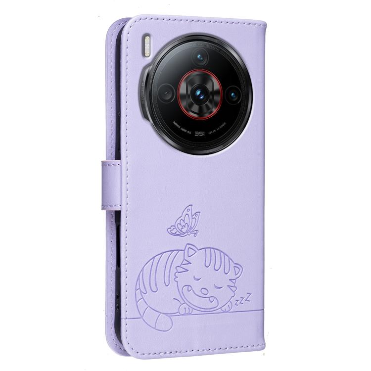 For ZTE nubia Z60S Pro Cat Butterfly Embossed RFID Vegan Leather Phone Case with Strap