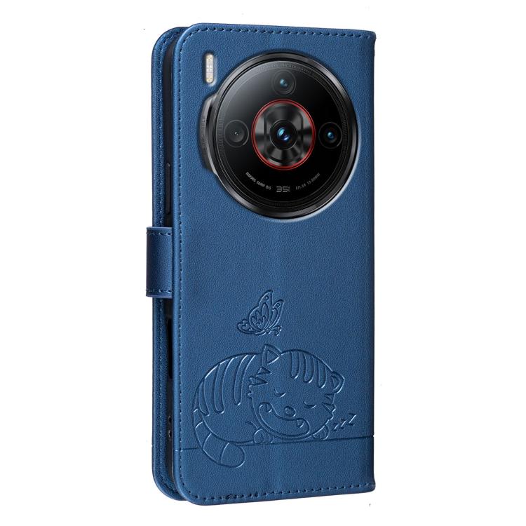 For ZTE nubia Z60S Pro Cat Butterfly Embossed RFID Vegan Leather Phone Case with Strap