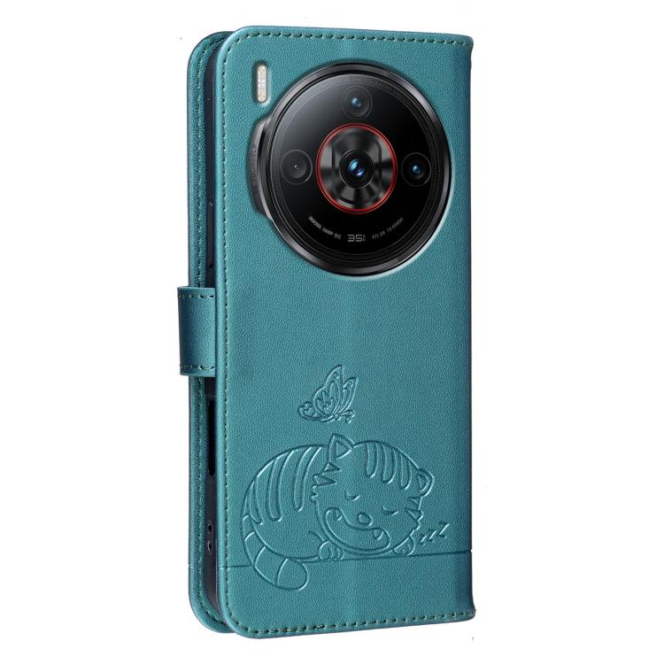 For ZTE nubia Z60S Pro Cat Butterfly Embossed RFID Vegan Leather Phone Case with Strap