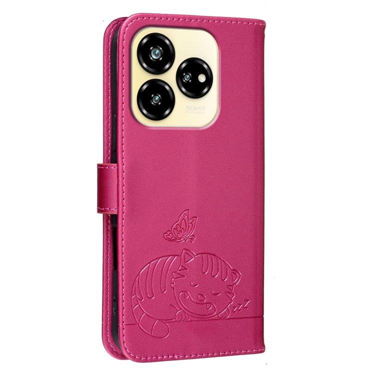 For ZTE Axon 60 Lite Cat Butterfly Embossed RFID Vegan Leather Phone Case with Strap