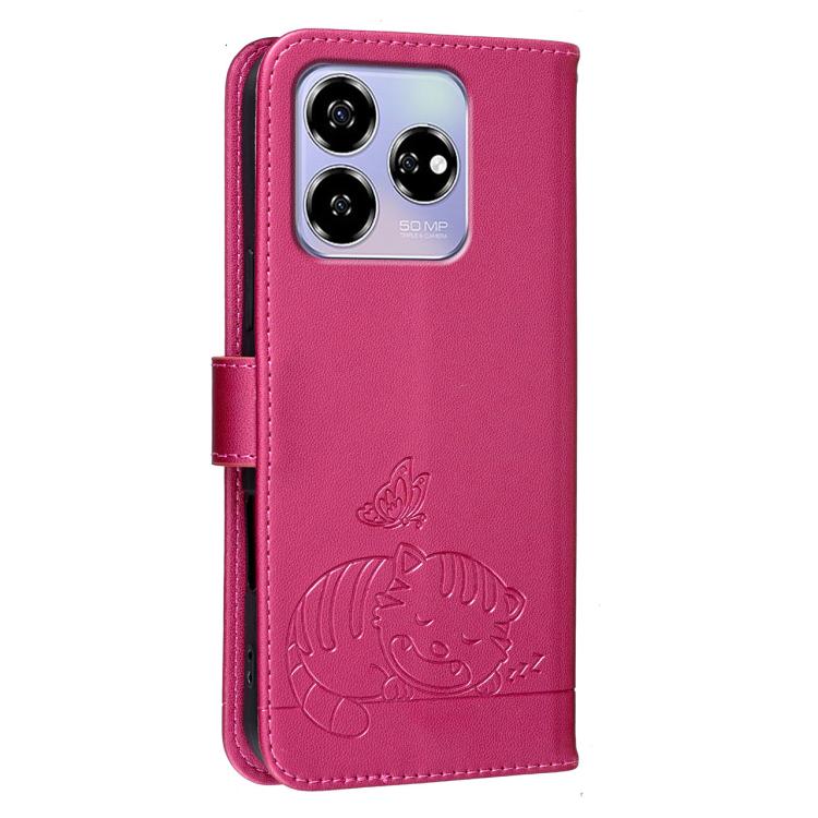 For ZTE Axon 60 Cat Butterfly Embossed RFID Vegan Leather Phone Case with Strap
