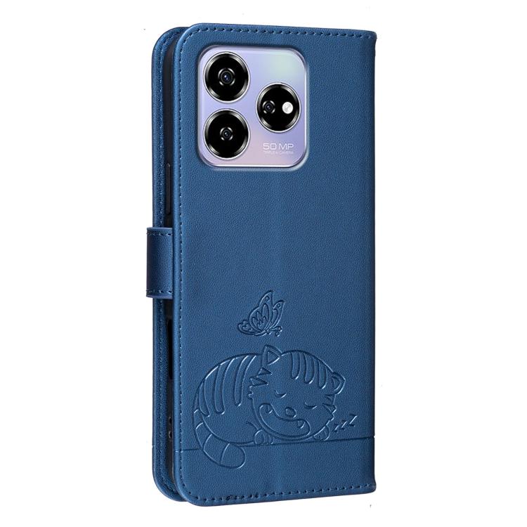 For ZTE Axon 60 Cat Butterfly Embossed RFID Vegan Leather Phone Case with Strap