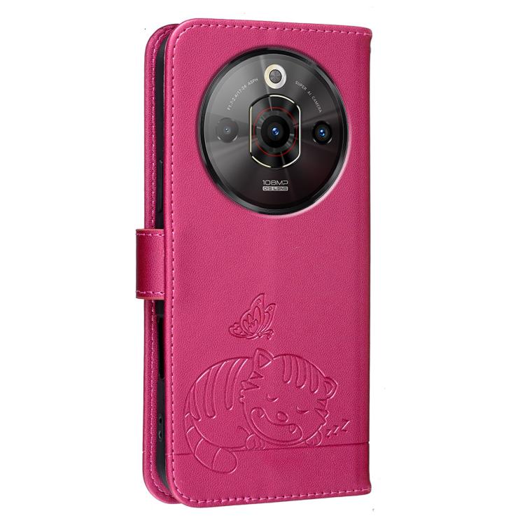 For ZTE nubia Focus Pro Cat Butterfly Embossed RFID Vegan Leather Phone Case with Strap
