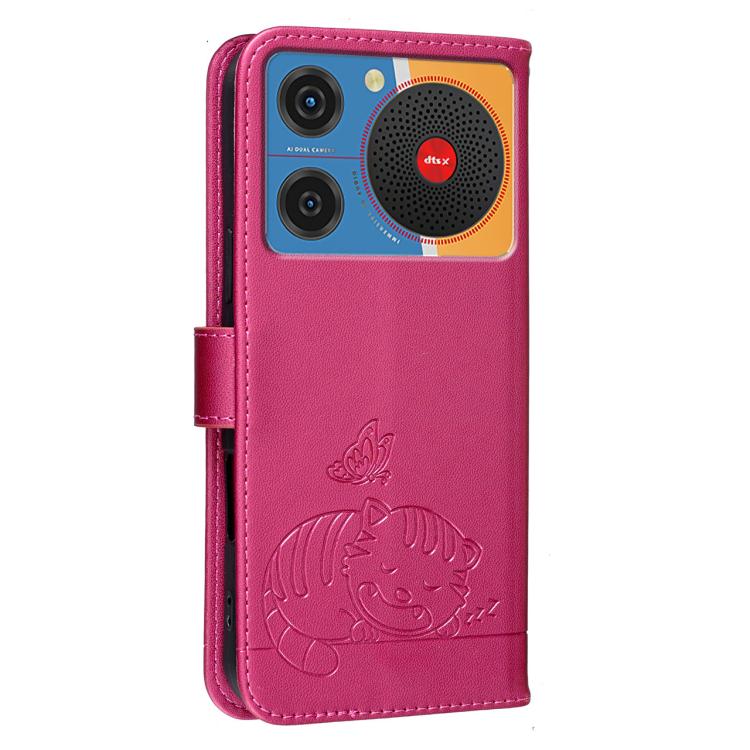 For ZTE nubia Music / Z2353 Cat Butterfly Embossed RFID Vegan Leather Phone Case with Strap