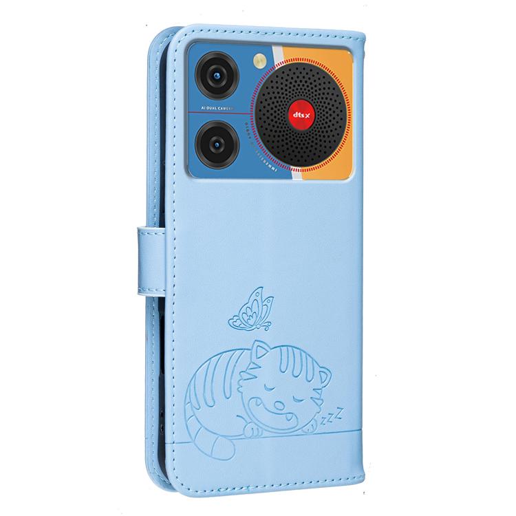 For ZTE nubia Music / Z2353 Cat Butterfly Embossed RFID Vegan Leather Phone Case with Strap