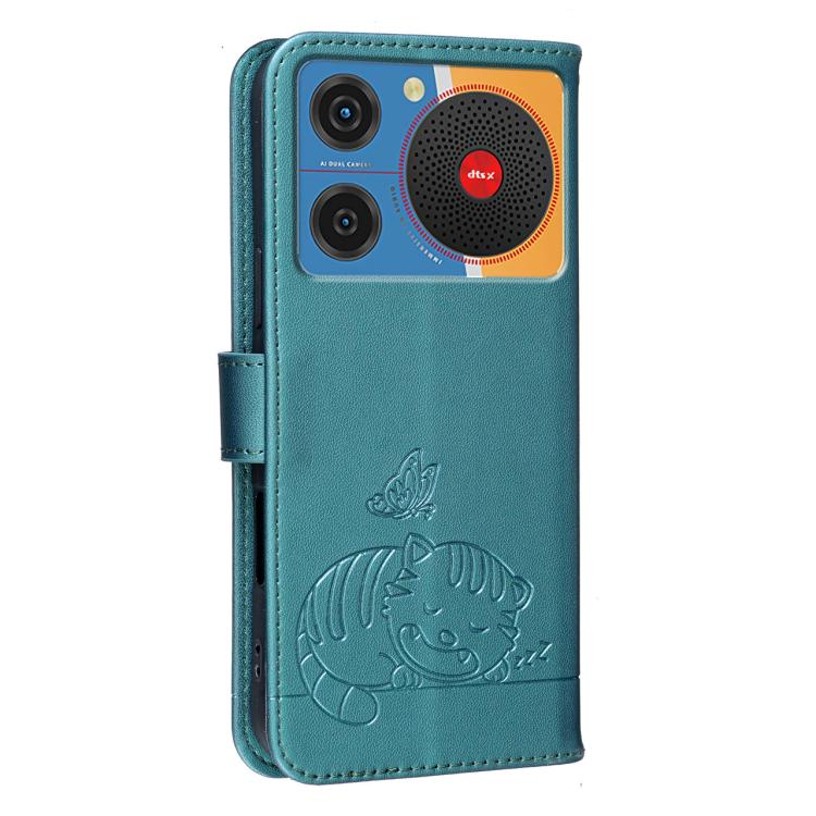 For ZTE nubia Music / Z2353 Cat Butterfly Embossed RFID Vegan Leather Phone Case with Strap
