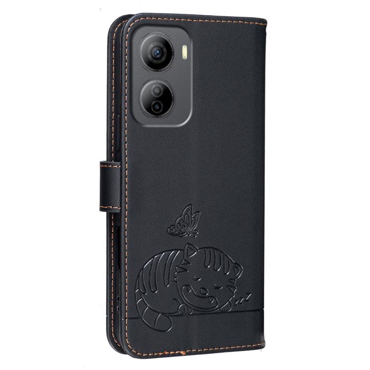 For ZTE Libero 5G Ⅳ Cat Butterfly Embossed RFID Vegan Leather Phone Case with Strap