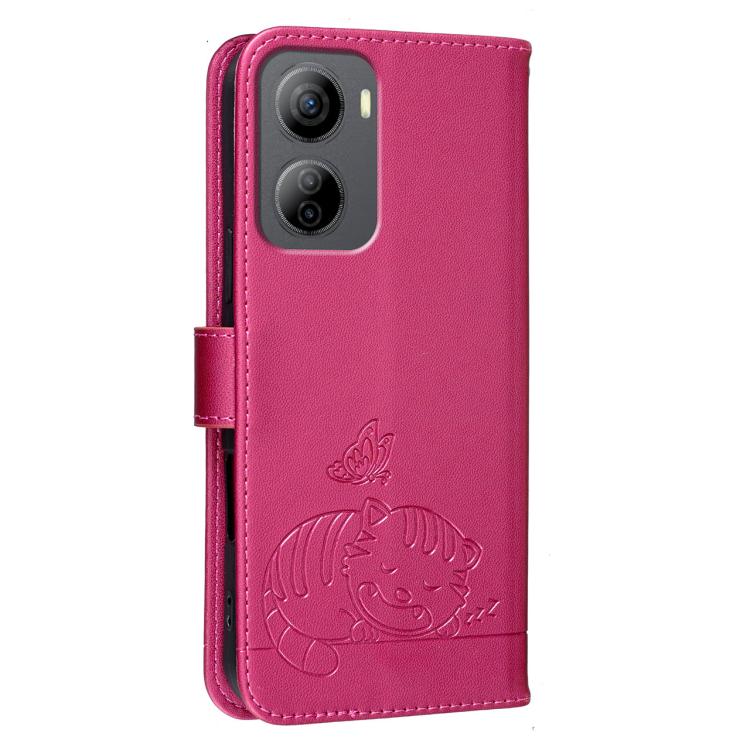 For ZTE Libero 5G Ⅳ Cat Butterfly Embossed RFID Vegan Leather Phone Case with Strap