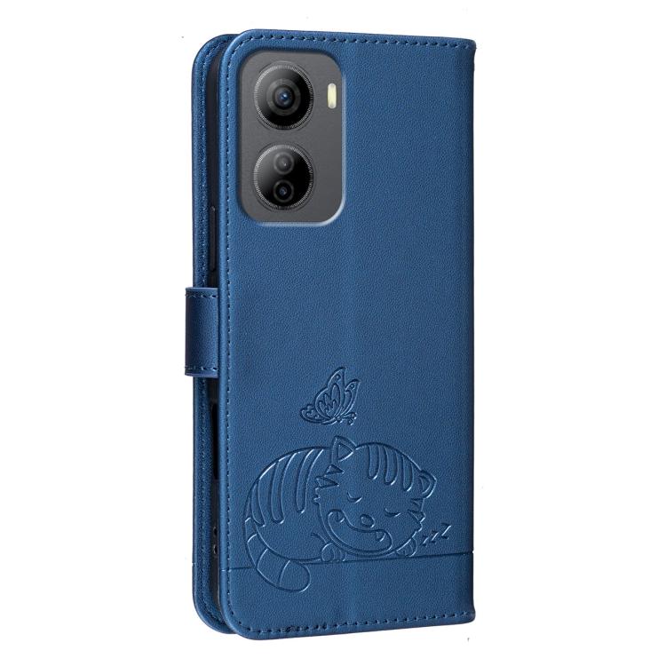 For ZTE Libero 5G Ⅳ Cat Butterfly Embossed RFID Vegan Leather Phone Case with Strap