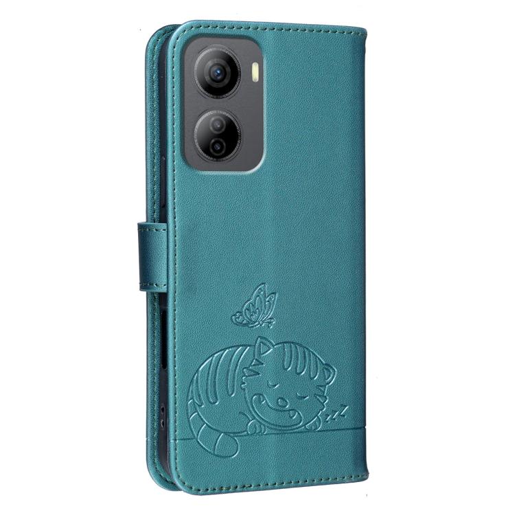 For ZTE Libero 5G Ⅳ Cat Butterfly Embossed RFID Vegan Leather Phone Case with Strap
