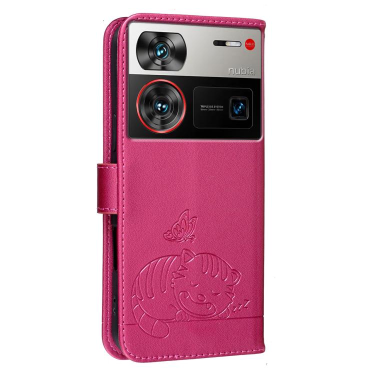 For ZTE nubia Z60 Ultra Cat Butterfly Embossed RFID Vegan Leather Phone Case with Strap