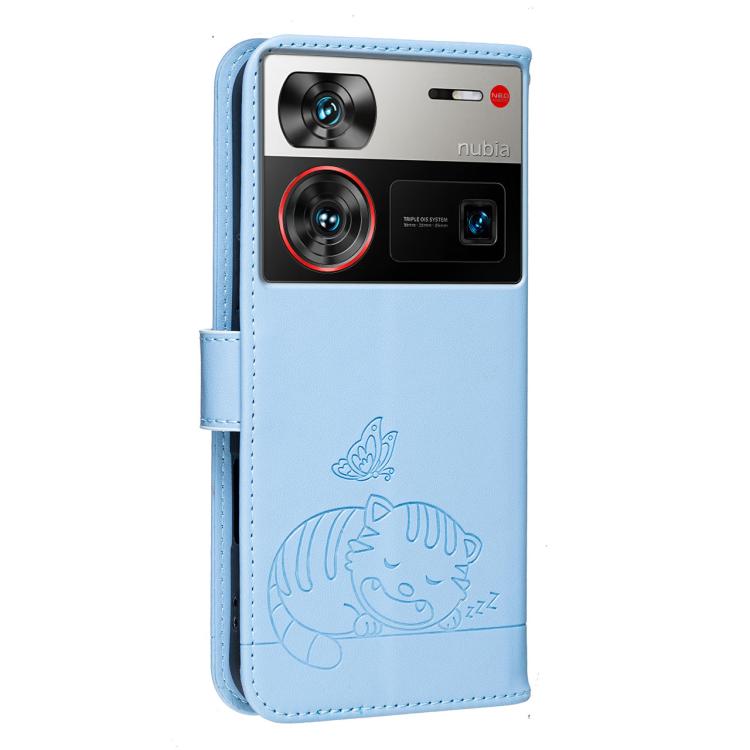 For ZTE nubia Z60 Ultra Cat Butterfly Embossed RFID Vegan Leather Phone Case with Strap