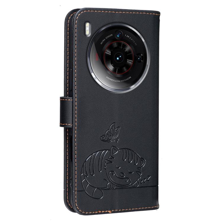 For ZTE nubia Z50S Pro Cat Butterfly Embossed RFID Vegan Leather Phone Case with Strap