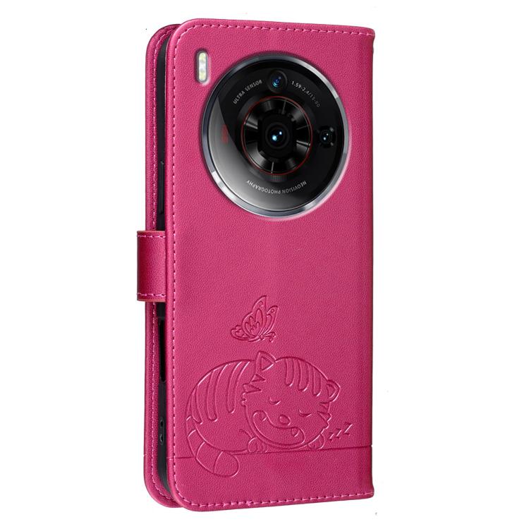 For ZTE nubia Z50S Pro Cat Butterfly Embossed RFID Vegan Leather Phone Case with Strap