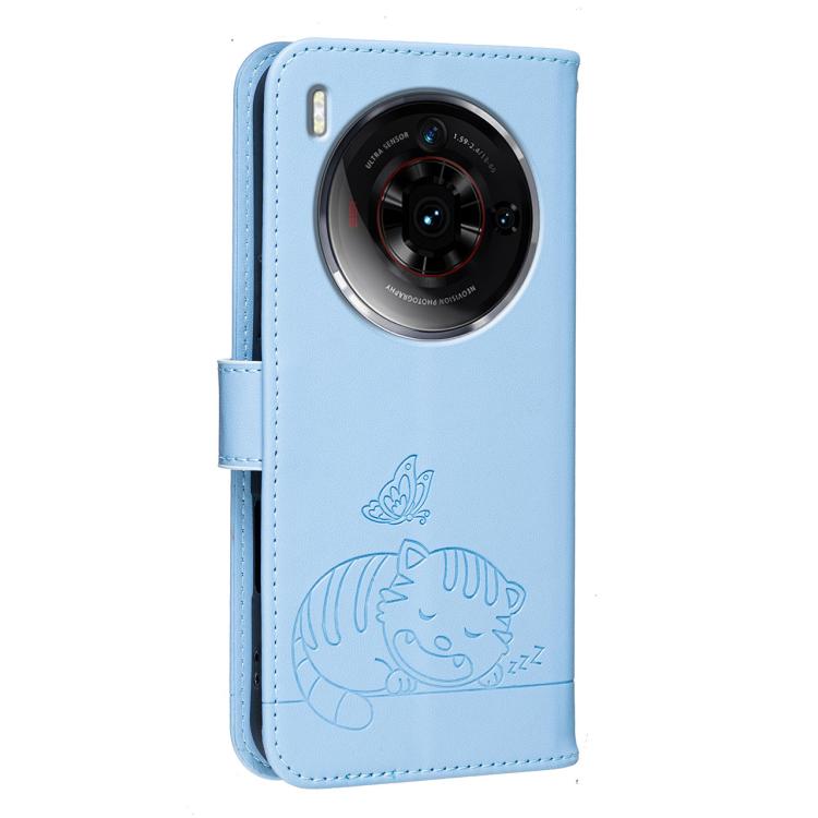 For ZTE nubia Z50S Pro Cat Butterfly Embossed RFID Vegan Leather Phone Case with Strap
