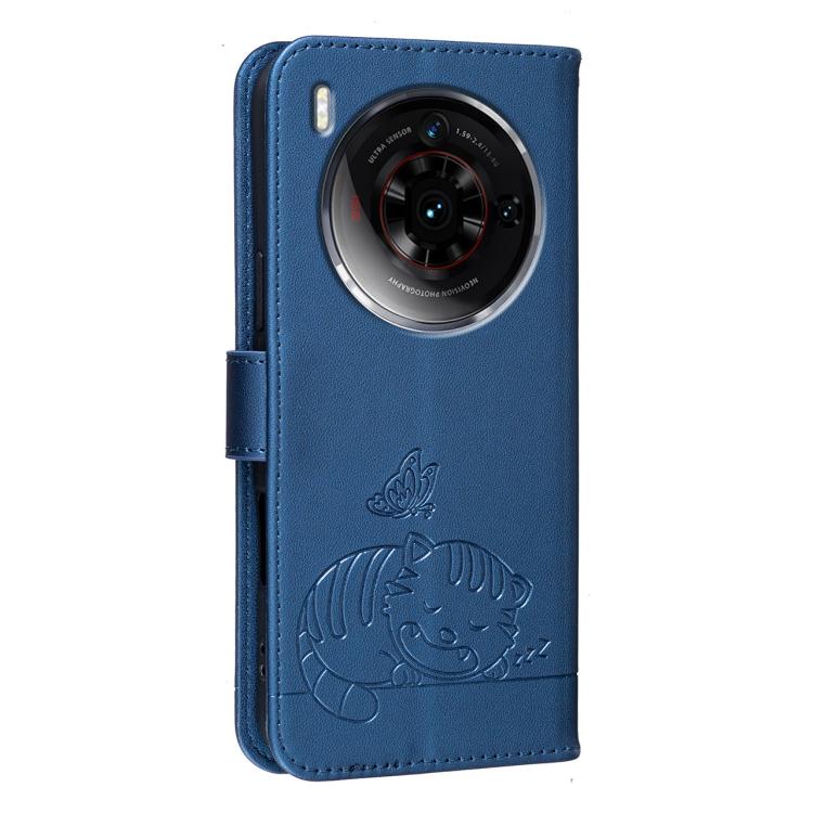 For ZTE nubia Z50S Pro Cat Butterfly Embossed RFID Vegan Leather Phone Case with Strap