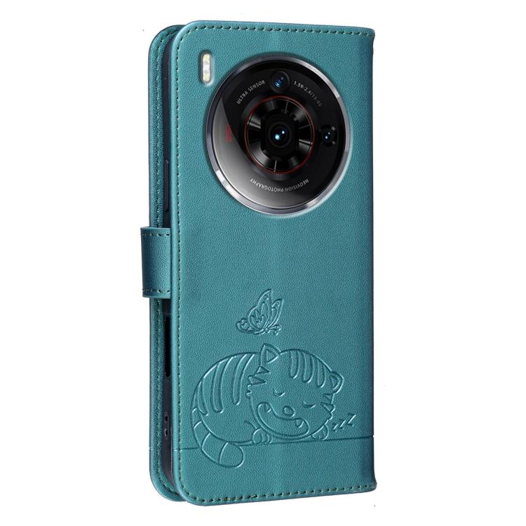 For ZTE nubia Z50S Pro Cat Butterfly Embossed RFID Vegan Leather Phone Case with Strap
