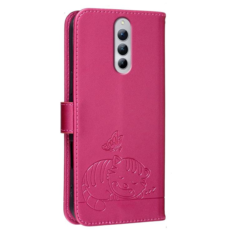 For ZTE Red Magic 8S Pro+ Cat Butterfly Embossed RFID Vegan Leather Phone Case with Strap