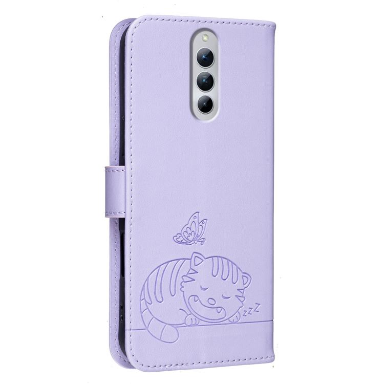For ZTE Red Magic 8S Pro+ Cat Butterfly Embossed RFID Vegan Leather Phone Case with Strap