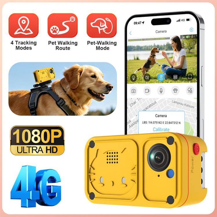 4G Outdoor Waterproof Pet GPS Location Tracker with Real-time Monitoring Camera, EU Version