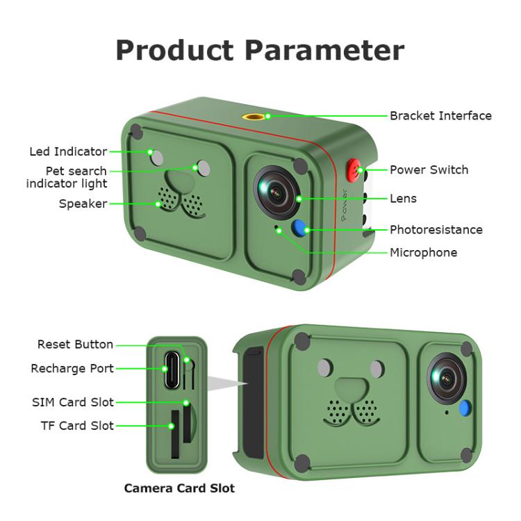 4G Outdoor Waterproof Pet GPS Location Tracker with Real-time Monitoring Camera, EU Version
