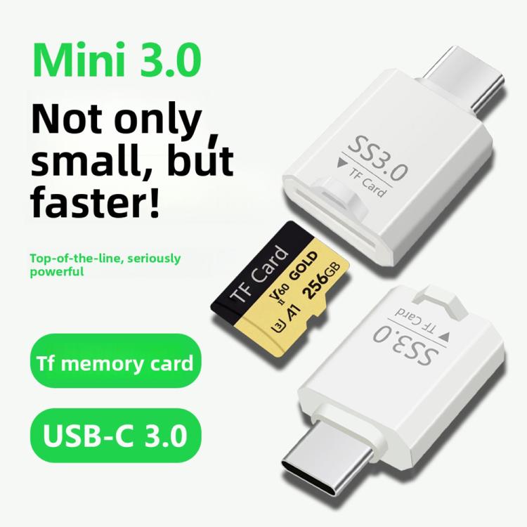 Type-C to TF Card Mini Super Speed USB3.0 Card Reader - White