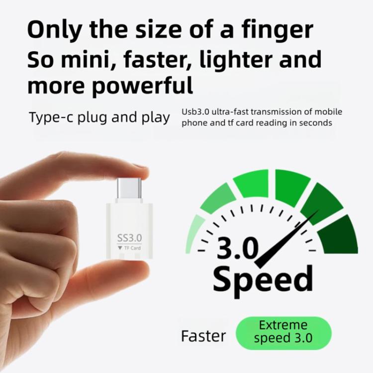 Type-C to TF Card Mini Super Speed USB3.0 Card Reader - White