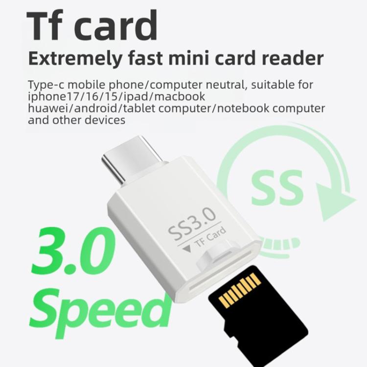 Type-C to TF Card Mini Super Speed USB3.0 Card Reader - White