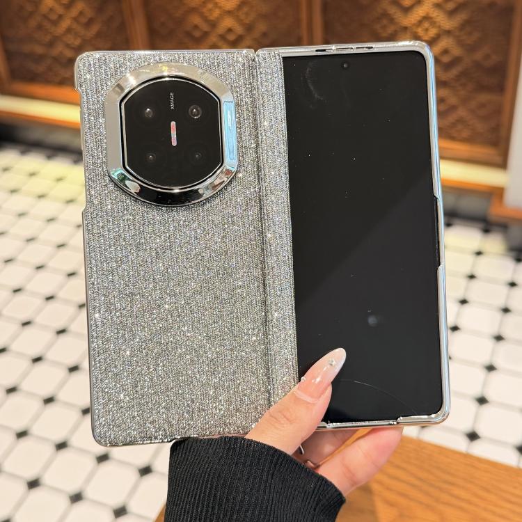 For Huawei Mate X7 Glitter Crystal Design Shockproof Phone Case with Frame - Silver